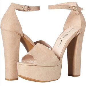 Chinese Laundry Suede Nude Platform Block Heels